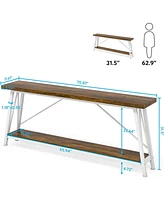 Tribesigns 70.9 Inches Extra Long Sofa Table Behind Couch, Industrial Entry Console Table for Hallway, Entryway, Living Room, Light Brown and White