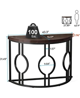 Tribesigns Half Moon Console Table for Entryway, 43 Inch Industrial Semi Circle Sofa Table with Geometric Base, Wood Accent Table for Living Room, Hal