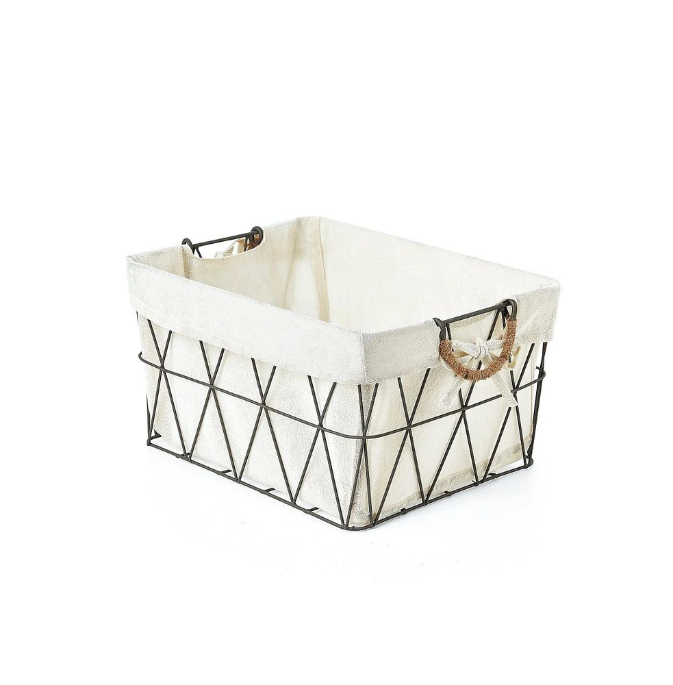 Home Outfitters S/3 Lined Tapered Rect Bins W/ Fold Down Binded Jute Handles, Gun Metal