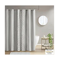 Home Outfitters Gray 100% Cotton Printed Shower Curtain with Chenille 72" W x L, for Bathrooms, Mid-Century