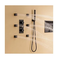 Mondawe 12" Wall Mounted Thermostatic Luxury Shower System Set with Handheld Spray & 6 Body Jets, Chrome