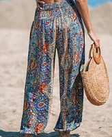 Cupshe Women's Paisley Smocked Waist Tapered Leg Pants