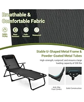 Slickblue 3 Pieces Patio Folding Chaise Lounge Set with Pvc Tabletop-Black