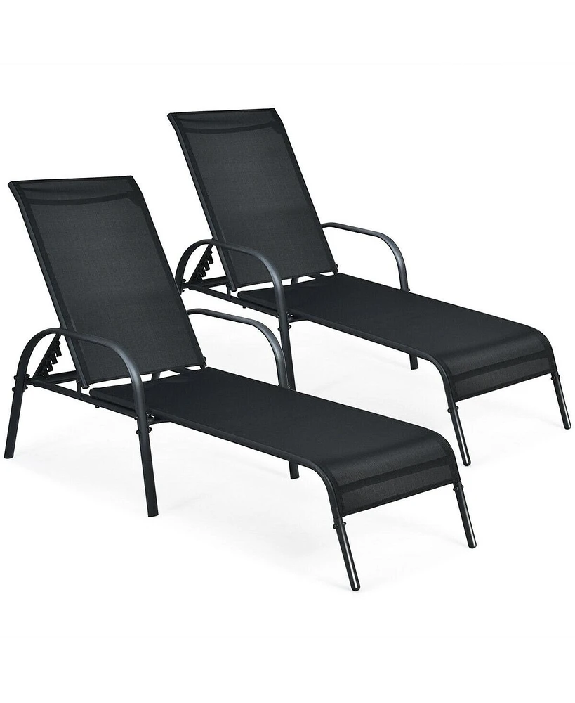 Slickblue 2 Pcs Outdoor Patio Lounge Chair Chaise Fabric with Adjustable Reclining Armrest