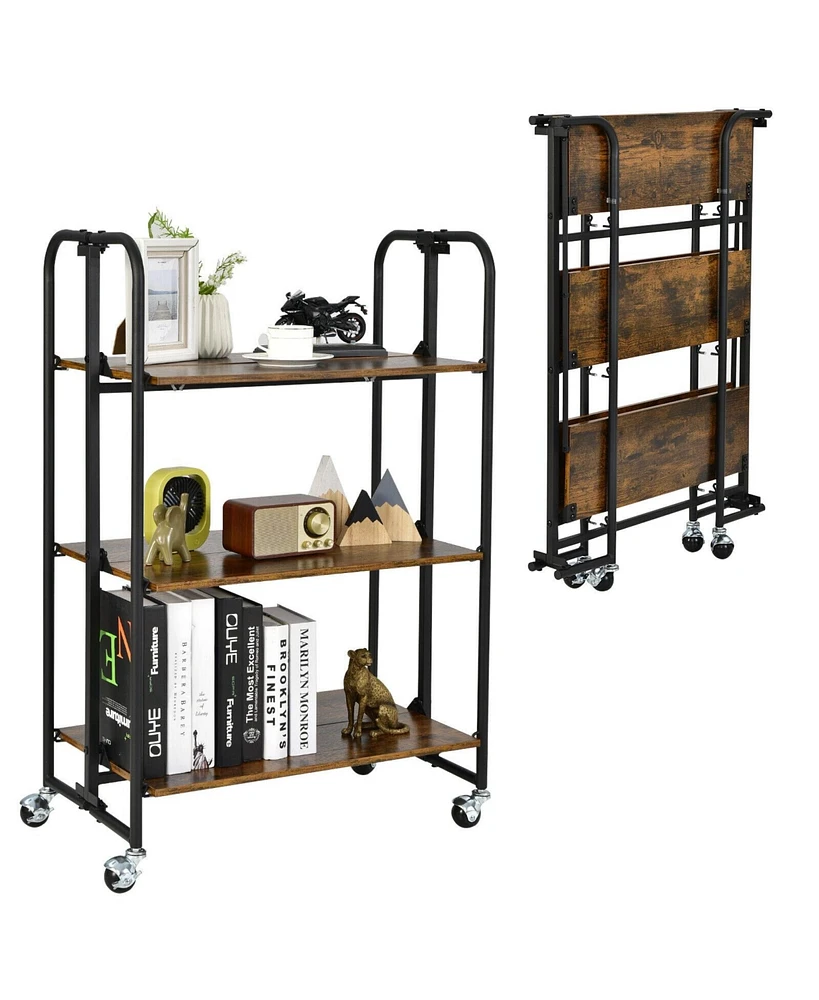 Slickblue Foldable Rolling Cart with Storage Shelves for Kitchen-Tier