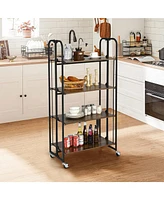 Slickblue Foldable Rolling Cart with Storage Shelves for Kitchen-4-Tier