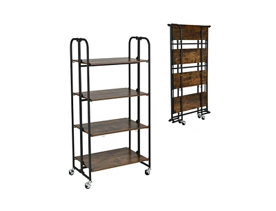 Slickblue Foldable Rolling Cart with Storage Shelves for Kitchen-4-Tier