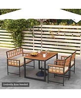 Costway 4 Piece Patio Dining Set Outdoor Wood Dining Furniture with 2 Chairs & 1 Lovesea