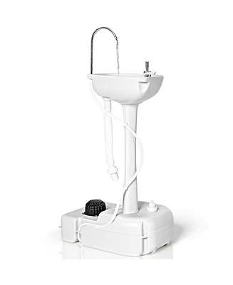 Gymax Portable Wash Sink Camping Sink Wash Basin Stand w/ Wheels & Foot Pump