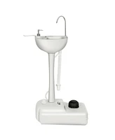 Gymax Portable Wash Sink Camping Sink Wash Basin Stand w/ Wheels & Foot Pump