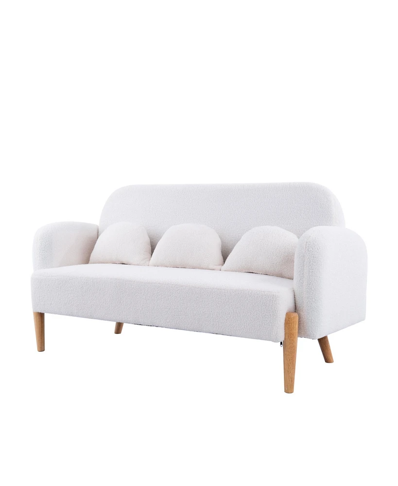 Simplie Fun 59.1" Teddy Velvet Beige Two-Seater Sofa With Three Lumbar Pillows