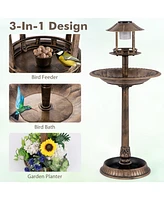 Slickblue Pedestal Bird Bath with Solar Light Feeder and Flower Planter