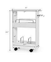 Slickblue Slim Rolling 3-Tier Bathroom Mobile Shelving Cabinet wih Handle- White