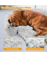 Slickblue White Plush Calming Dog Couch Bed with Anti-Slip Bottom