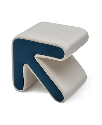 Simplie Fun Modern Beige+Blue Velvet Ottoman Stool and Coffee Table