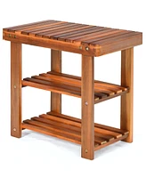 Costway 3-Tier Wood Shoe Rack 19' Shoe Bench Freestanding Boots Organizer Heavy-duty