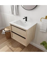 Simplie Fun 24" Bathroom Vanity With 2 Soft Close Drawers, White Ceramic Basin