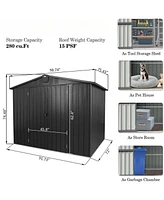 Black Metal Outdoor Storage Shed 8.2'X6.2' Lockable Cabinet