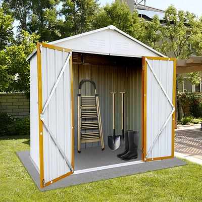 Outdoor Storage Sheds 4FTx6FT Apex Roof White+Yellow