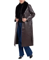 Michael Kors Women's Faux-Fur-Trim Faux-Leather Trench Coat