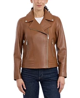 Michael Michael Kors Petite Asymmetric Leather Moto Coat