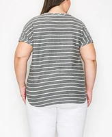 Coin 1804 Plus Pointelle Stripe Dolman Short Sleeve Top