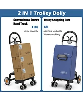 Folding Shopping Cart Utility Hand Truck with Rolling Swivel Wheels, Removable Bag & Cozy Handle