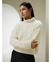 Cable Knit Cashmere Turtleneck Sweater for Women