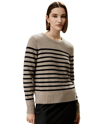 Lilysilk Women's Striped Round Collar Cashmere Sweater for Women