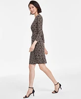 Anne Klein Petite Printed Faux-Wrap 3/4-Sleeve Dress