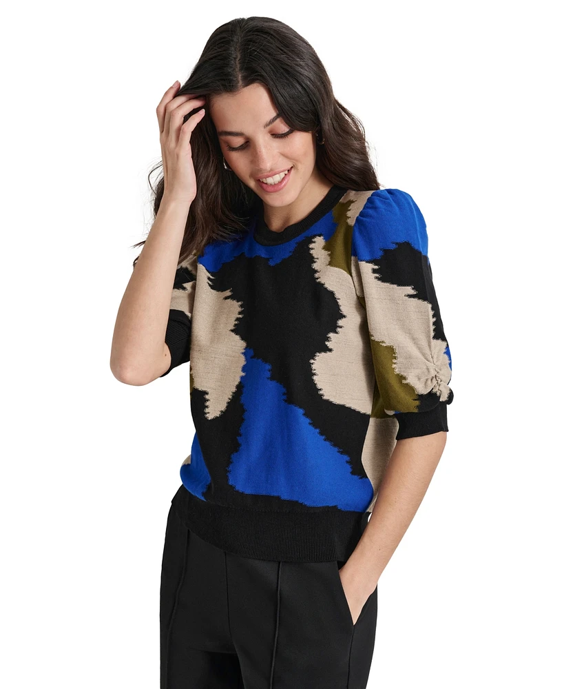 Dkny Women's Printed Puff-Sleeve Sweater