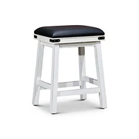 Simplie Fun 24" Counter Stool, Antique White Finish, Black Leather Seat