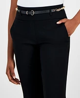 Anne Klein Petite Belted Mid-Rise Straight-Leg Pull-On Pants