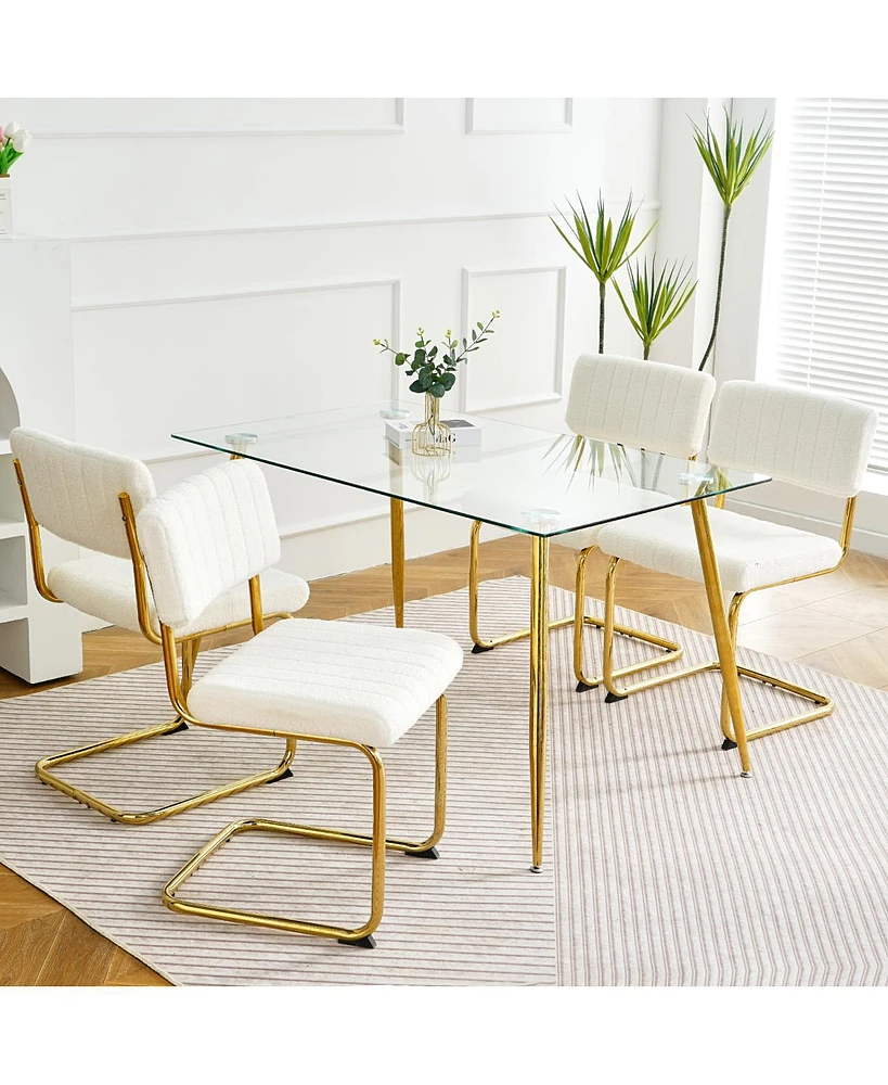 Simplie Fun Set of 4 White Dining Chairs with Gold Metal Legs