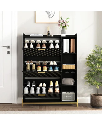 Simplie Fun 3-Drawer Shoe Cabinet with Open Shelves