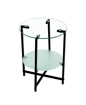 Simplie Fun 2-Layer Tempered Glass End Table, Round Coffee Table For Bedroom Living Room Office