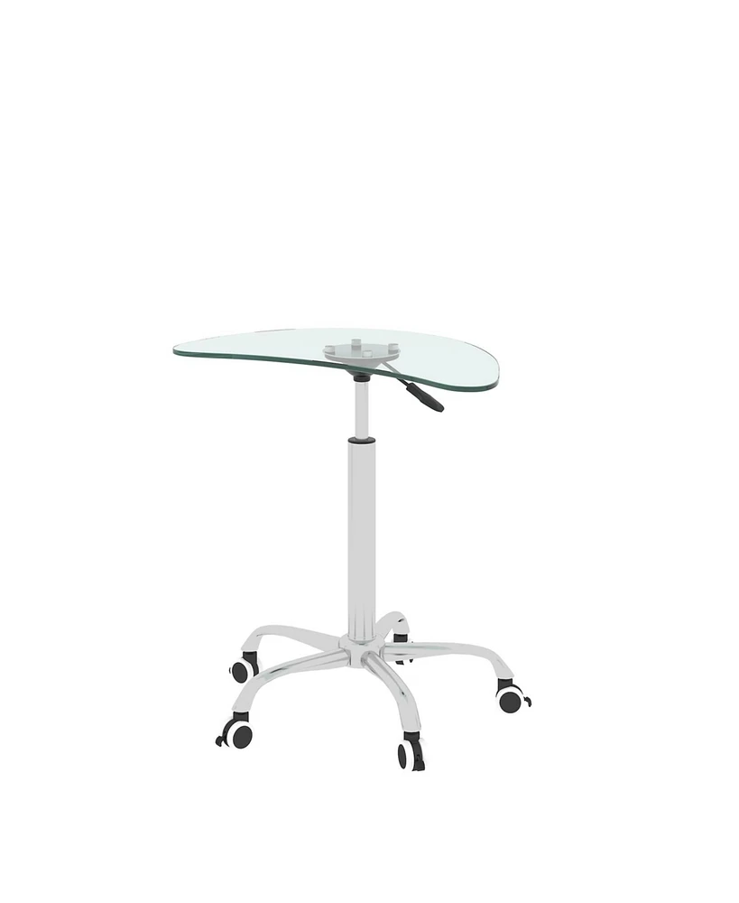 Simplie Fun Adjustable Height Transparent Tempered Glass Table Desk Table With Lockable Wheels