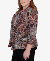 Alfred Dunner Plus Size Classic Metallic Paisley Two In One Top With Necklace