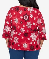 Alfred Dunner Plus Classic Snowflake Infused Top