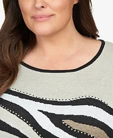 Alfred Dunner Plus Size Classic Animal Jacquard Beaded Top