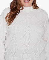Alfred Dunner Plus Classic Chenille Diamond Stitch Turtleneck Sweater