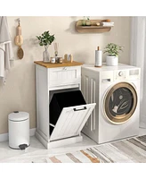 Costway Laundry Cabinet Freestanding Tilt Out Laundry Hamper with Basket Drawer Organizer