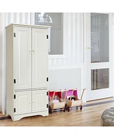 Costway Accent Storage Cabinet Adjustable Shelves Antique 2 Door Floor Cabinet Cream