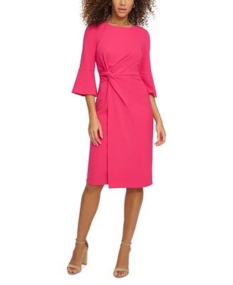 kensie Women's Bell-Sleeve Twist Sheath Dress