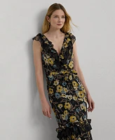 Lauren Ralph Lauren Women's Tiered Ruffled Floral Gown