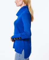 Melissa Paige Petite Contrast-Cuff Cowlneck Sweater