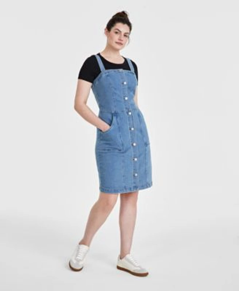 On 34th Womens Ribbed T Shirt Denim Pinafore Dress Created For Macys