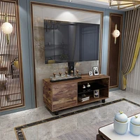 Rustic Brown Tv Console With Push-To-Open Storage Cabinet For Tv Up To 65In Wood & Glass