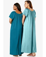 Only Necessities Women's Plus 2-Pack Long Silky Gown