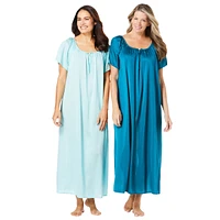 Only Necessities Women's Plus 2-Pack Long Silky Gown